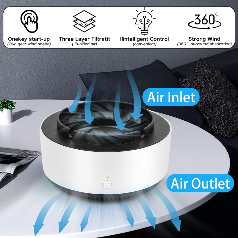 Cendrier Électronique Sans Fumée, 2 en 1 Purificateur d'Air, Cendrier Intelligent Multigrade Avec Purification de l'Air,