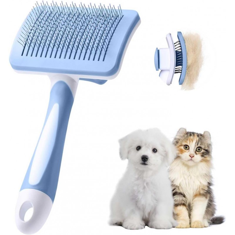 Vinabo Brosse Chat Chien,Brosse Chat Poil Long Brosse Auto-Nettoyage avec un Bouton pour Toilettage des Animaux de Compagnie,