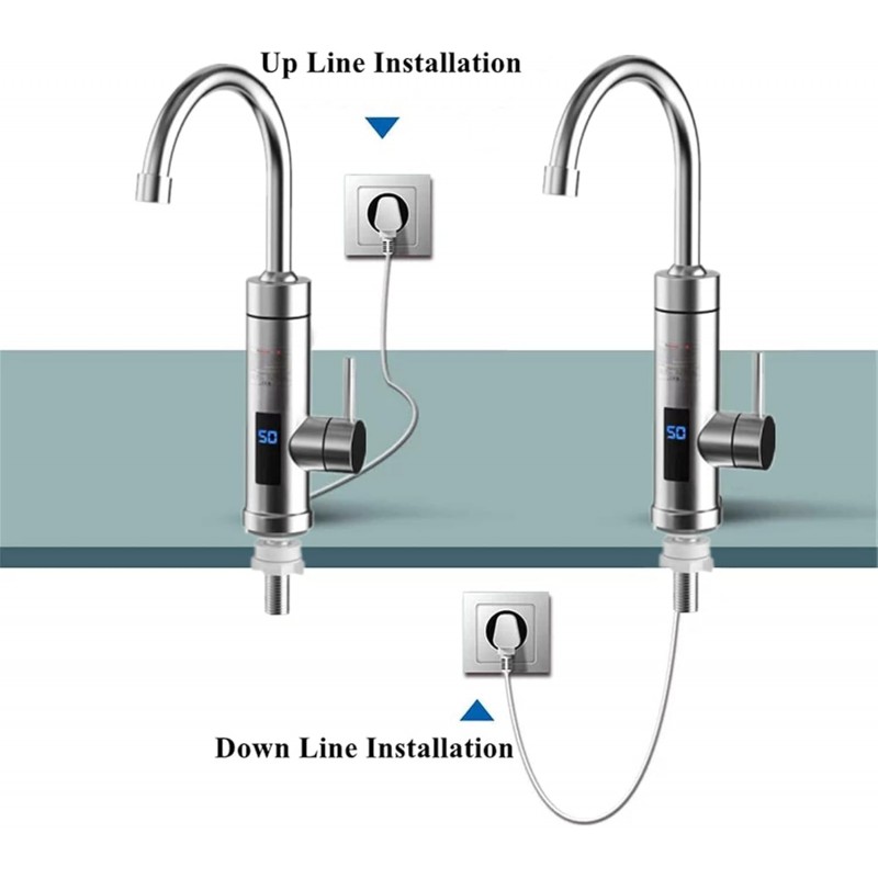 Robinet avec chauffe-eau - Rotatif à 360° - Robinet électrique de cuisine - Chauffe-eau - Évier 3000 W - Affichage de la