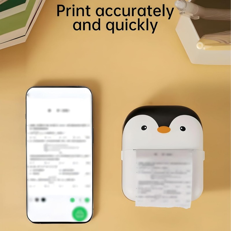 WISHKEY Penguin Design Mini Imprimante Portable, Connectivité Sans Fil Bluetooth pour Android et iOS Système, Imprimante