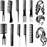 10 Pièces Peigne À Cheveux Ensemble, Coiffure Peignes Coiffeurs Stylistes Barbiers Noir Poignée Peigne Accessoires Ensemble de