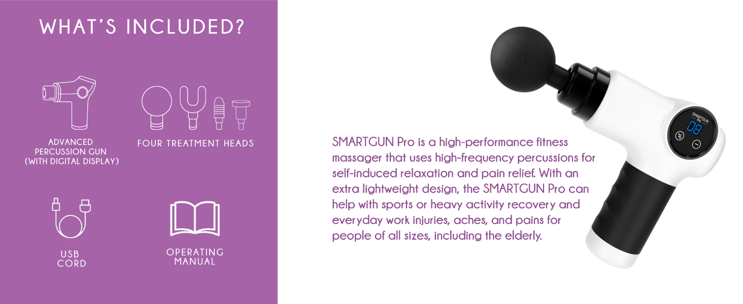 smartgun pro, high-performance fitness massager that uses high-frequency percussions for pain relief