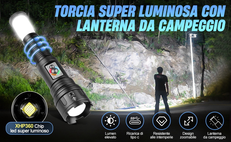 Lampe torche LED puissante professionnelle 2 en 1